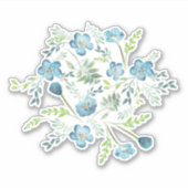 Sticker Elégant Boho bleu vert Aquarelle Fleurs (Devant)