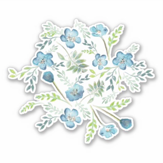 Sticker Elégant Boho bleu vert Aquarelle Fleurs (Devant)