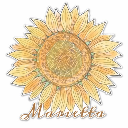 Sticker Elégant Boho Watercolor Sunflower Art personnalisé (Devant)