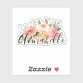 Sticker Élégant Botanique Moderne Monogramme Nom (Feuille)