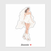 Sticker Elegant Bridal Roller Skater in Flowing Wedding Dr (Feuille)