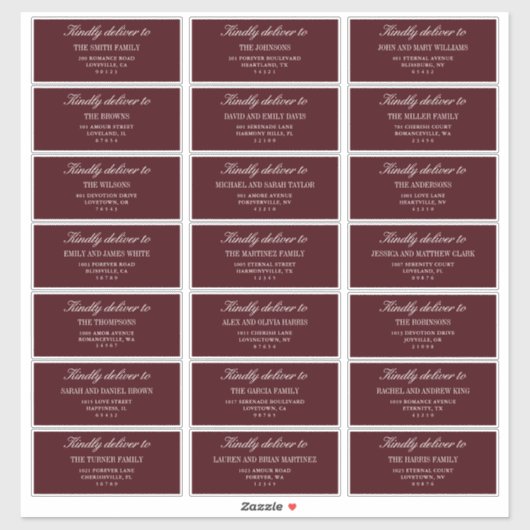 Sticker Elegant Burgundy Wedding Guest Address Labels  (Feuille)