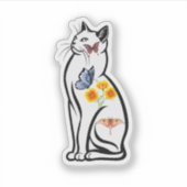 Sticker Elegant Cat Outline with Butterflies and Flower (Devant)