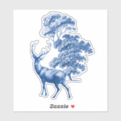 Sticker Elégant Cerf de Toile Bleue en Forêt (Feuille)
