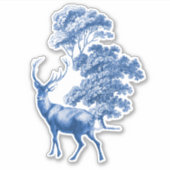 Sticker Elégant Cerf de Toile Bleue en Forêt (Devant)