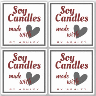 Sticker Élégant Coeur gris-rouge foncé sur bougies de soja