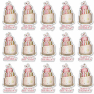 Sticker Elégant contour de gâteau rose d'anniversaire