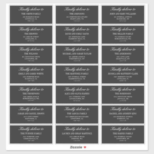 Sticker Elegant Deep Gray Wedding Guest Address Labels (Feuille)
