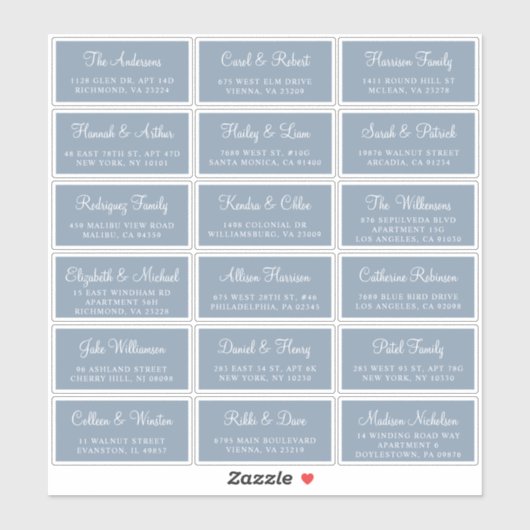 Sticker Elegant Dusty Blue Script Mariage Adresse du clien (Feuille)