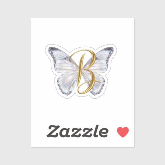 Sticker Elegant Floral Butterfly Letter B - Artistic Monog (Feuille)