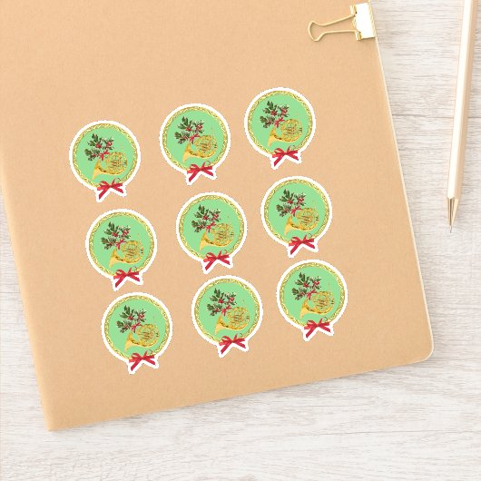 Sticker Elegant French Horn Christmas Apple Green (Carnet)