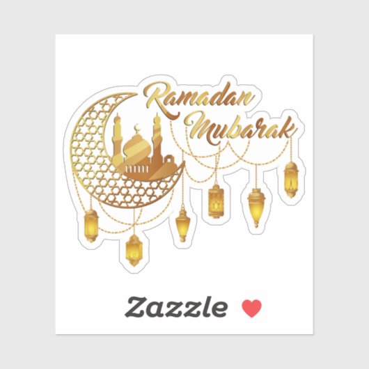 Sticker Elegant Gold Ramadan Mubarak Mosque & Lanterns (Feuille)