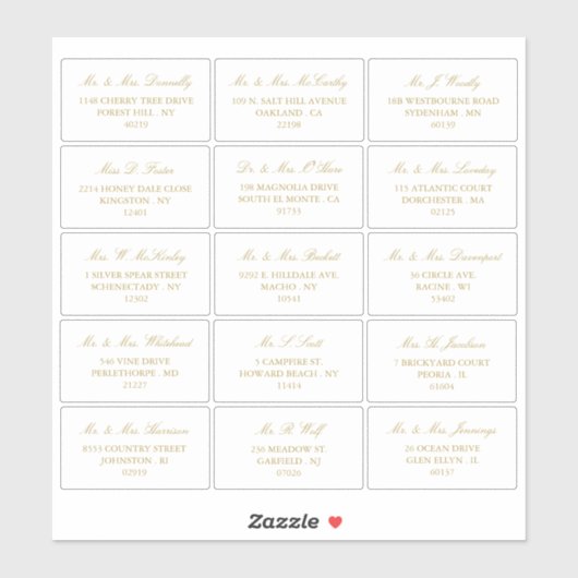 Sticker Elegant Gold & White Mariage Adresse individuelle (Feuille)