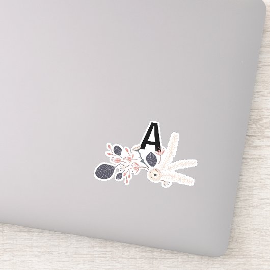 Sticker Élégant Gris bleu Pêche Floral Répétition Motif (Détail)