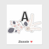 Sticker Élégant Gris bleu Pêche Floral Répétition Motif (Feuille)