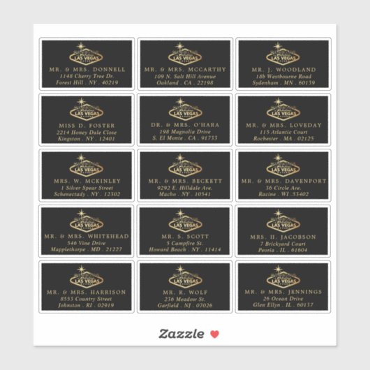 Sticker Elégant Las Vegas Destination Mariage Adresse (Feuille)