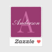Sticker Élégant Magenta Rouge, rose & blanc Nom & Monogram (Feuille)