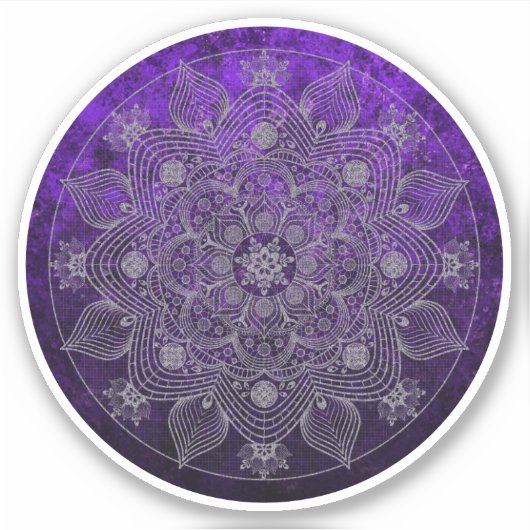 Sticker Élégant Mandala Floral Argent & Violet (Devant)