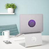 Sticker Élégant Mandala Floral Argent & Violet (Ordinateur portable sur le bureau)