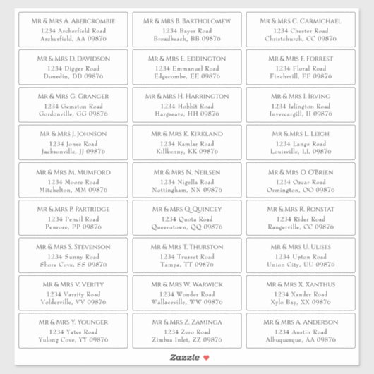 Sticker Elégant Mariage Adresse d'invité (Feuille)