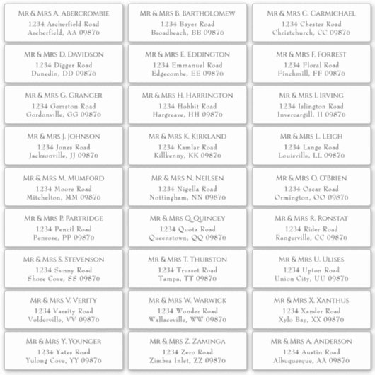 Sticker Elégant Mariage Adresse d'invité (Devant)