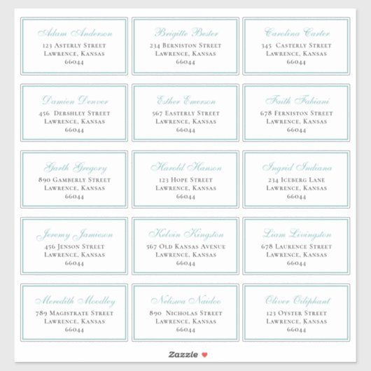 Sticker Elégant Mariage Bleu Adresse individuelle (Feuille)