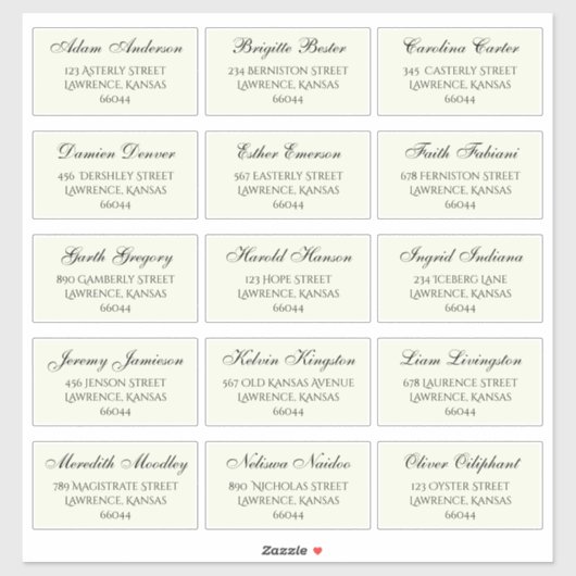 Sticker Élégant Mariage invité Nom et adresse individuels (Feuille)