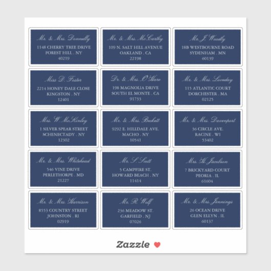 Sticker Elegant Marine & Silver Mariage Adresse individuel (Feuille)