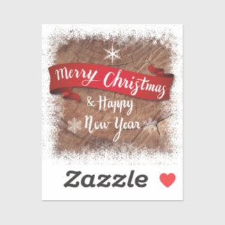 Sticker Elegant Merry Christmas Script White Snowflakes