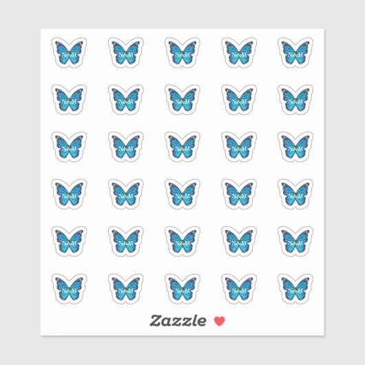 Sticker Élégant Monarque Bleu Papillon Monogramme Initiale (Feuille)