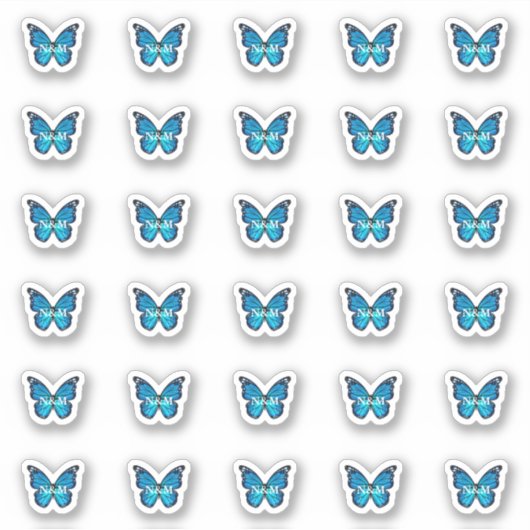 Sticker Élégant Monarque Bleu Papillon Monogramme Initiale (Devant)