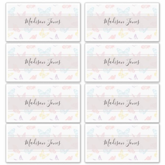 Sticker Élégant Motif de papillon blanc livre de nom pour  (Devant)