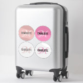 Sticker Élégant nom de monogramme rose ronde (Sur valise)