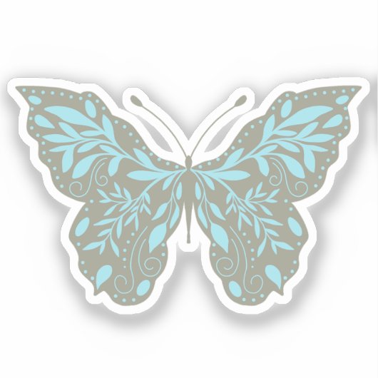 Sticker Elégant papillon botanique Aqua (Recto)