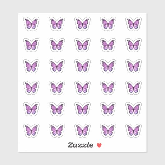 Sticker Élégant Papillon violet Baisers Monogramme Bonbon (Feuille)