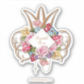Sticker Élégant Rose Saint Rosaire Marian Monogramme (Devant)