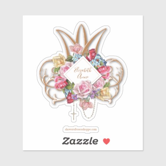 Sticker Élégant Rose Saint Rosaire Marian Monogramme (Feuille)