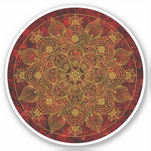Sticker Elégant rouge floral, noir & or Mandala (Devant)