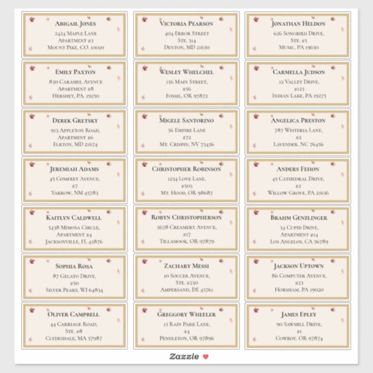Sticker Elegant Rustic Fall Beige Mariage Adresse d'hôte (Feuille)