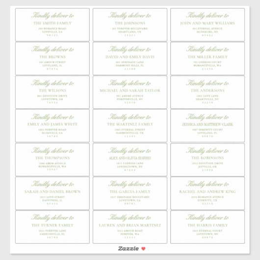 Sticker Elegant Sage Green Wedding Guest Address Labels (Feuille)