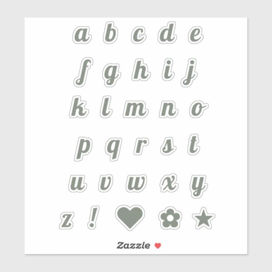 Sticker Élégant Sage Script Lettres initiales Alphabet (Feuille)