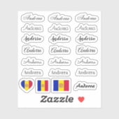 Sticker Élégant script Andorre & Andorre Drapeau / Nom Ens (Feuille)