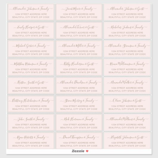 Sticker Élégant Script Blush Gold Mariage Adresse du clien (Feuille)