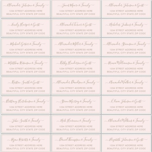 Sticker Élégant Script Blush Gold Mariage Adresse du clien (Devant)