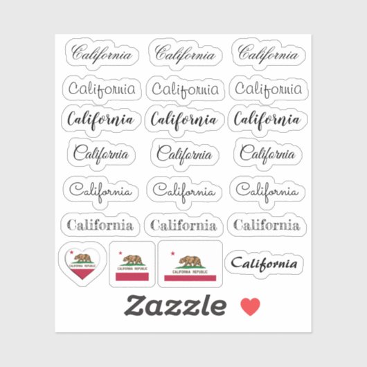 Sticker Élégant script California & Flag USA /name Set (Feuille)
