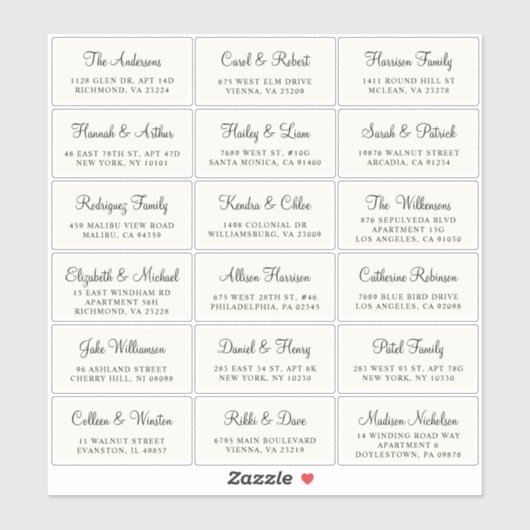 Sticker Élégant Script Cream Mariage Adresse du client (Feuille)