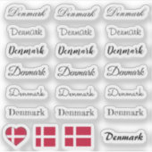 Sticker Élégant script Danemark & Danois Drapeau /nom Jeu (Devant)
