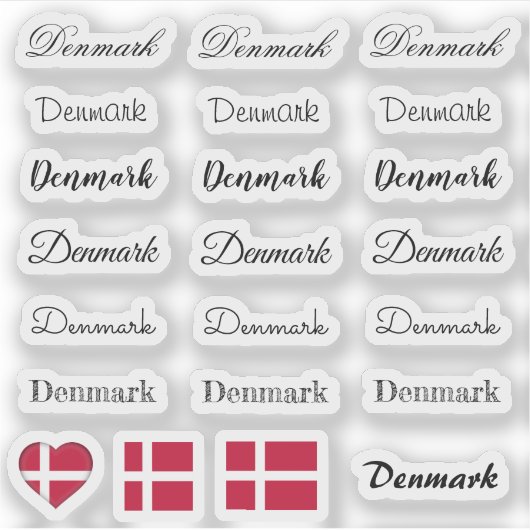 Sticker Élégant script Danemark & Danois Drapeau /nom Jeu (Devant)