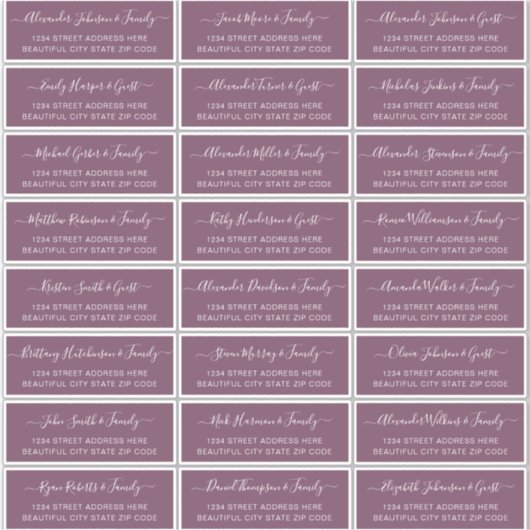 Sticker Élégant Script Dusty Mauve Mariage Adresse d'hôte (Devant)