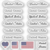 Sticker Élégant script États-Unis & Drapeau USA nom Set (Devant)